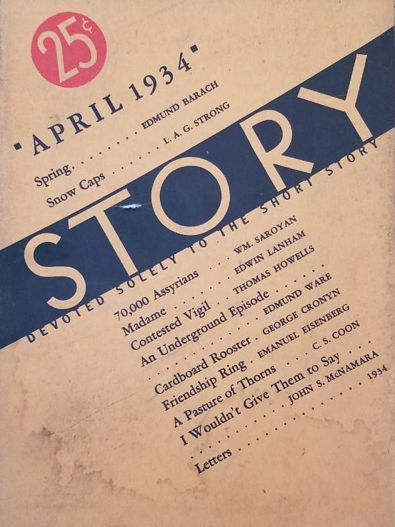 1 Story Magazine April 1934, Saroyan 70,000 Assyrians
